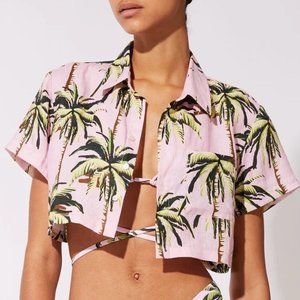 NEW Solid & Striped Palm Tree Crew Cropped Cabana Shirt- Small